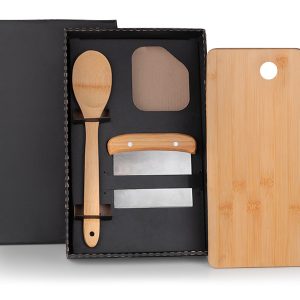 Kit Para Cozinha Em Bambu / Inox Com Espátula Multiuso